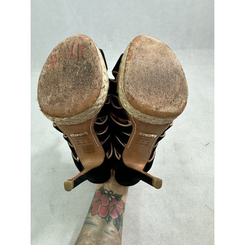 SCHUTZ Lace Up Suede High Heel Platform Sandals Black Womens 7B Read - Picture 10 of 11